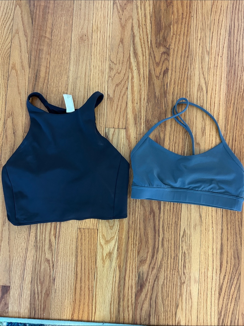 lululemon athletica Black High-Neck Crop Top & Slate Blue Strappy Bralette